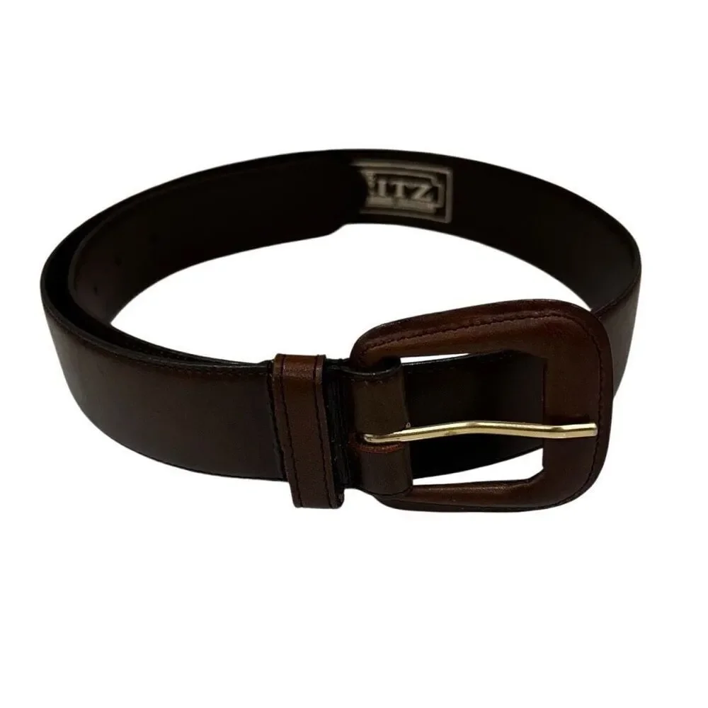 Vintage Ritz Belt Womens Large Dark Brown Genuine Leather Wide Waist Buckle